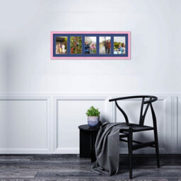 AK Frames 26X8 Pastel Pink Classic Multi Photo Frame With Blue Mount - Holds 5 Apertures (5X) 6X4 Photos - thumbnail 3