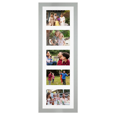AK Frames 26X8 Light Grey Modern Multi Photo Frame With White Mount - Holds 5 Apertures (5X) 6X4 Photos - image 1