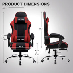 Gtplayer Fabric Gaming Chair, Massage Ergonomic Computer Chair With Footrest, Lumbar Support, Home Office Pc Racing Chairs, Red - thumbnail 6