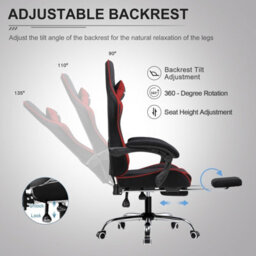 Gtplayer Fabric Gaming Chair, Massage Ergonomic Computer Chair With Footrest, Lumbar Support, Home Office Pc Racing Chairs, Red - thumbnail 5