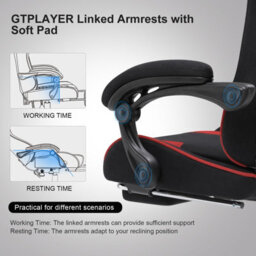 Gtplayer Fabric Gaming Chair, Massage Ergonomic Computer Chair With Footrest, Lumbar Support, Home Office Pc Racing Chairs, Red - thumbnail 4