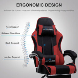 Gtplayer Fabric Gaming Chair, Massage Ergonomic Computer Chair With Footrest, Lumbar Support, Home Office Pc Racing Chairs, Red - thumbnail 3