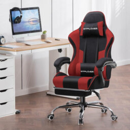 Gtplayer Fabric Gaming Chair, Massage Ergonomic Computer Chair With Footrest, Lumbar Support, Home Office Pc Racing Chairs, Red - thumbnail 2