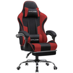Luckracer Fabric Gaming Chair, Massage Ergonomic Computer Chair With Footrest, Lumbar Support, Home Office Pc Racing Chairs, Red