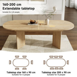 Btm Extendable Dining Table 160 200X90Cm, Seats 6 8, Rounded Corners, Thick Top, Oak - thumbnail 5