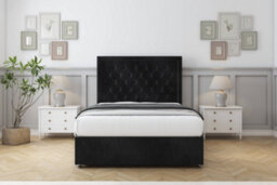 "Sloomy Montana Black Naples Divan Bed With Mattress 2 Drawers Same Side With 54"" Floor Standing Headboard 2'6 Small Single" - thumbnail 1