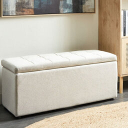 Wyld And Coco Noble Home Ottoman Off-White Footstool With Full-Length Storage, 100 X 42 X 40 Cm - thumbnail 2