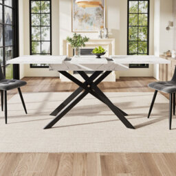 Btm Telescopic Dining Table 120160 Cm, Spacesaving Dining Table, Black Crossed Iron Legs, White Marble Top - thumbnail 2