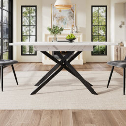 Btm Telescopic Dining Table 120160 Cm, Spacesaving Dining Table, Black Crossed Iron Legs, White Marble Top - thumbnail 3