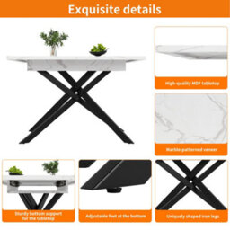 Btm Telescopic Dining Table 120160 Cm, Spacesaving Dining Table, Black Crossed Iron Legs, White Marble Top - thumbnail 6