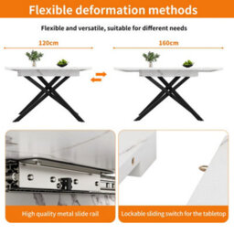 Btm Telescopic Dining Table 120160 Cm, Spacesaving Dining Table, Black Crossed Iron Legs, White Marble Top - thumbnail 7