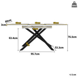 Btm Telescopic Dining Table 120160 Cm, Spacesaving Dining Table, Black Crossed Iron Legs, White Marble Top - thumbnail 4