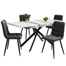 Btm Telescopic Dining Table 120160 Cm, Spacesaving Dining Table, Black Crossed Iron Legs, White Marble Top - thumbnail 9