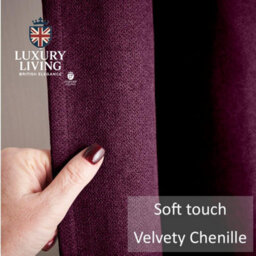 Luxury Living Velvet Chenille Thermal Fleece Lined Pencil Pleat Top Door Curtain 137Cm X 213Cm Aubergine - thumbnail 5