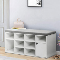 Living And Home White Wooden Shoe Bench Shoe Storage Organizer Shoe Cabinet With Seat Padded - thumbnail 2