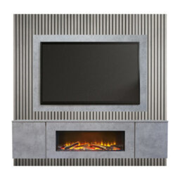 Acantha Orion Xo Electric Floating Media Wall Suite In Concrete Effect With Tv Board & Grey Oak Wall Panels - thumbnail 6