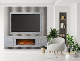 Acantha Orion Xo Electric Floating Media Wall Suite In Concrete Effect With Tv Board & Grey Oak Wall Panels - thumbnail 1