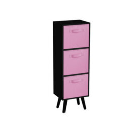 Urbn-Living Urbnliving 80Cm Height 3 Tier Black Wooden Storage Bookcase Scandinavian Style Black Legs With Light Pink Inserts