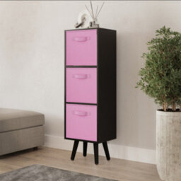 Urbn-Living Urbnliving 80Cm Height 3 Tier Black Wooden Storage Bookcase Scandinavian Style Black Legs With Light Pink Inserts - thumbnail 2