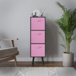 Urbn-Living Urbnliving 80Cm Height 3 Tier Black Wooden Storage Bookcase Scandinavian Style Black Legs With Light Pink Inserts - thumbnail 3
