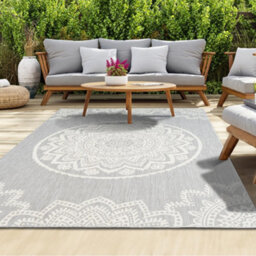 Homeart Outdoor Indoor Rug, Easy Clean, Uv Weather Resistant Rug For Patio, Gardenmandala Grey, Cream,80X150Cm