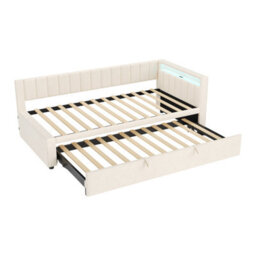 Matteo Modern Velvet Daybed With App-Controlled Led, Charging Station & Storage - Beige - thumbnail 4