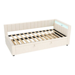 Matteo Modern Velvet Daybed With App-Controlled Led, Charging Station & Storage - Beige - thumbnail 5