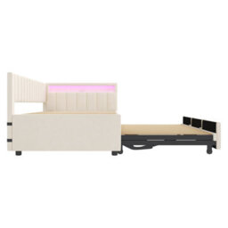 Matteo Modern Velvet Daybed With App-Controlled Led, Charging Station & Storage - Beige - thumbnail 6