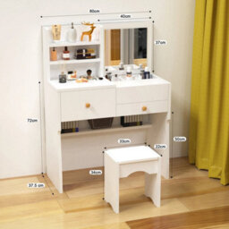 Dressing Table With Drawers Mirror Stool Set Makeup Desk Vanity Table Bedroom - thumbnail 6