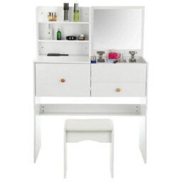Dressing Table With Drawers Mirror Stool Set Makeup Desk Vanity Table Bedroom - thumbnail 1