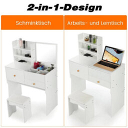 Dressing Table With Drawers Mirror Stool Set Makeup Desk Vanity Table Bedroom - thumbnail 2
