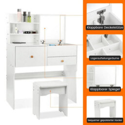 Dressing Table With Drawers Mirror Stool Set Makeup Desk Vanity Table Bedroom - thumbnail 3