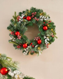 Werchristmas 60 Cm Pre-Lit Frosted Red And White Decorated Artificial Christmas Wreath, 20 Warm White Leds - thumbnail 2