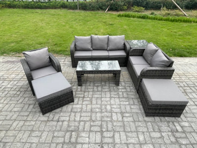 Fimous High Back Rattan Garden Furniture Set With Rectangular Coffee Table Side Table Outdoor Patio Lounge Sofa Set - image 1