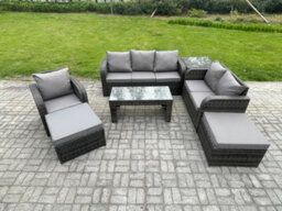Fimous High Back Rattan Garden Furniture Set With Rectangular Coffee Table Side Table Outdoor Patio Lounge Sofa Set - thumbnail 1