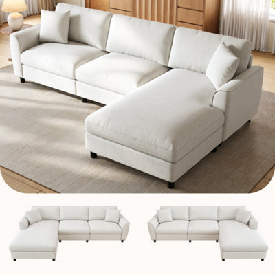 Btm L-Shaped 3-Seater Sectional Sofa With Reversible Chaise, 90Cm Wide Chaise, Chenille Fabric, Modular Corner Sofa, Beige - image 1