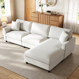 Btm L-Shaped 3-Seater Sectional Sofa With Reversible Chaise, 90Cm Wide Chaise, Chenille Fabric, Modular Corner Sofa, Beige - thumbnail 3