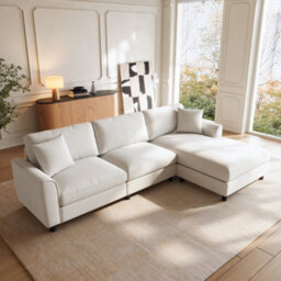 Btm L-Shaped 3-Seater Sectional Sofa With Reversible Chaise, 90Cm Wide Chaise, Chenille Fabric, Modular Corner Sofa, Beige - thumbnail 4