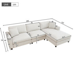 Btm L-Shaped 3-Seater Sectional Sofa With Reversible Chaise, 90Cm Wide Chaise, Chenille Fabric, Modular Corner Sofa, Beige - thumbnail 2