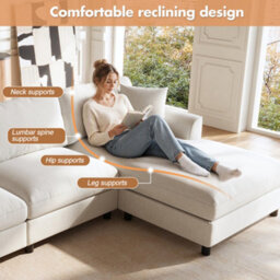 Btm L-Shaped 3-Seater Sectional Sofa With Reversible Chaise, 90Cm Wide Chaise, Chenille Fabric, Modular Corner Sofa, Beige - thumbnail 7