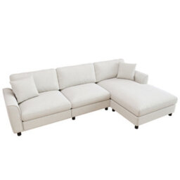 Btm L-Shaped 3-Seater Sectional Sofa With Reversible Chaise, 90Cm Wide Chaise, Chenille Fabric, Modular Corner Sofa, Beige - thumbnail 8