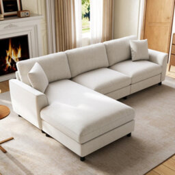 Btm L-Shaped 3-Seater Sectional Sofa With Reversible Chaise, 90Cm Wide Chaise, Chenille Fabric, Modular Corner Sofa, Beige - thumbnail 5