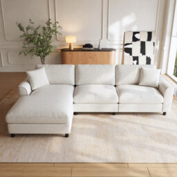 Btm L-Shaped 3-Seater Sectional Sofa With Reversible Chaise, 90Cm Wide Chaise, Chenille Fabric, Modular Corner Sofa, Beige - thumbnail 6