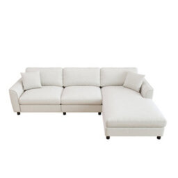 Btm L-Shaped 3-Seater Sectional Sofa With Reversible Chaise, 90Cm Wide Chaise, Chenille Fabric, Modular Corner Sofa, Beige - thumbnail 9