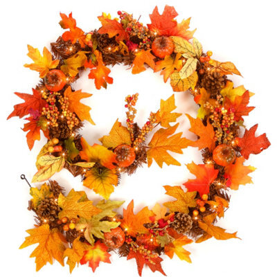 Best Artificial 6Ft/180Cm Autumn Halloween Maple Garland With 50 Warm White Led Lights - image 1