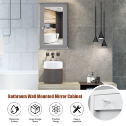 Costway Mirrored Bathroom Cabinet Wall Mount Storage Cabinet W/ Single Door-Grey - thumbnail 8