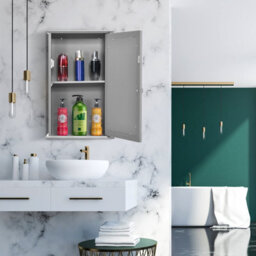 Costway Mirrored Bathroom Cabinet Wall Mount Storage Cabinet W/ Single Door-Grey - thumbnail 3