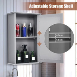 Costway Mirrored Bathroom Cabinet Wall Mount Storage Cabinet W/ Single Door-Grey - thumbnail 6