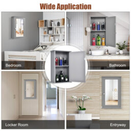 Costway Mirrored Bathroom Cabinet Wall Mount Storage Cabinet W/ Single Door-Grey - thumbnail 5