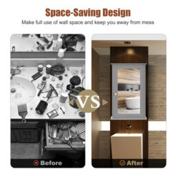 Costway Mirrored Bathroom Cabinet Wall Mount Storage Cabinet W/ Single Door-Grey - thumbnail 7